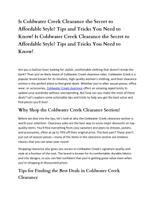Unlock Affordable Style with Coldwater Creek Clearance!