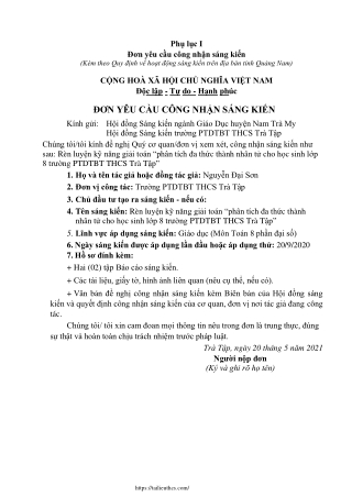 Rèn luyện kỹ năng giải toán “phân tích đa thức thành nhân tử" cho học sinh Lớp 8