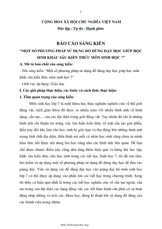 Phương pháp sử dụng đồ dùng dạy học giúp HS khắc sâu kiến thức môn Sinh học 7