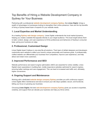 Top Benefits of Hiring a Website Development Company in Sydney for Your Business