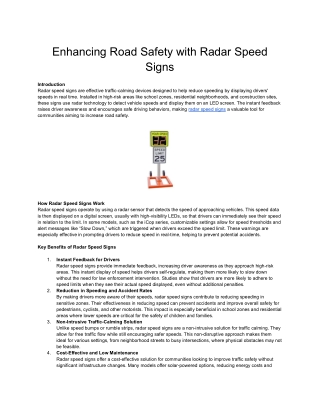 enhancing road safety with radar speed signs