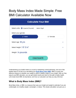 Body Mass Index Made Simple: Free BMI Calculator Available Now
