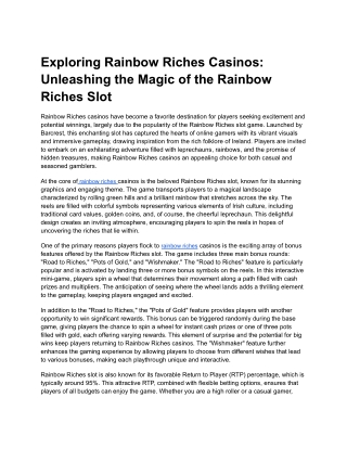 Exploring Rainbow Riches Casinos_ Unleashing the Magic of the Rainbow Riches Slot