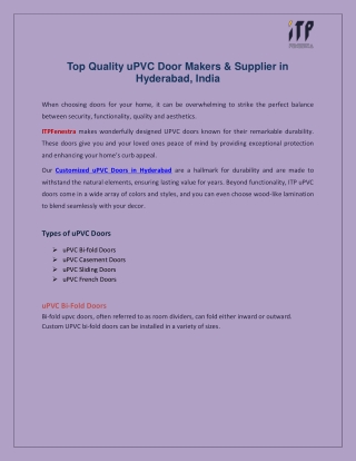 Top Quality uPVC Door Makers & Supplier in Hyderabad, India