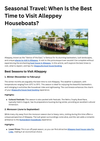 Seasonal Travel When Is the Best Time to Visit Alleppey Houseboats
