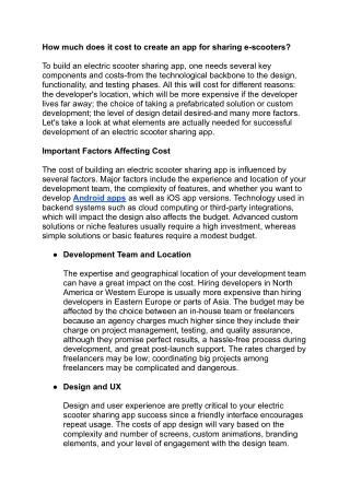 How much does it cost to create an app for sharing e-scooters