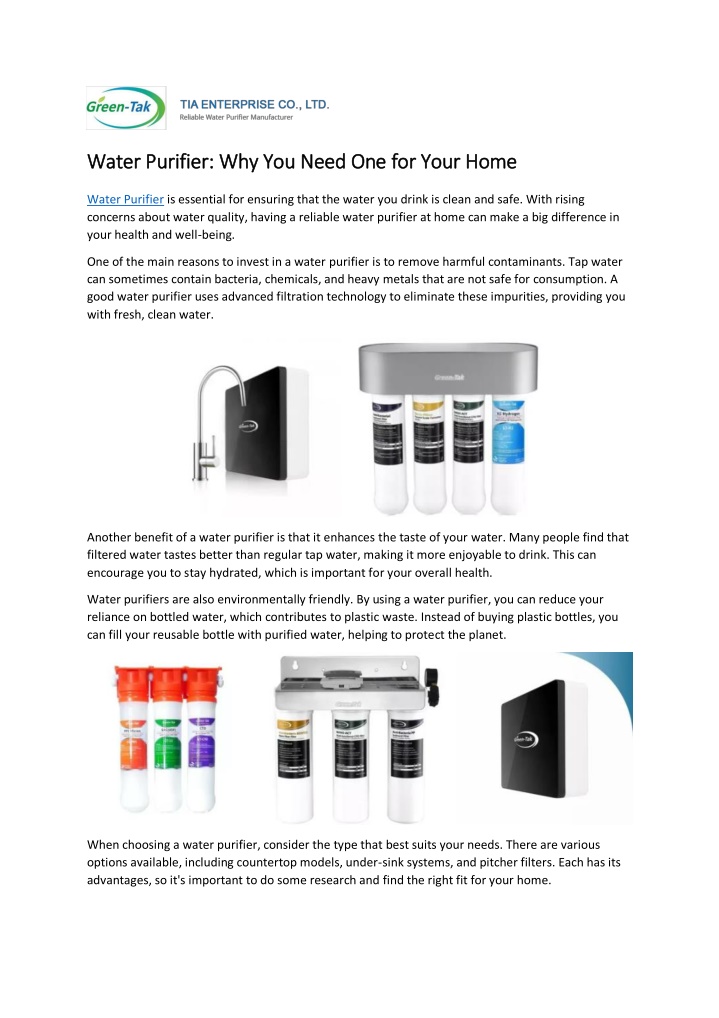 water purifier why you need one for your home