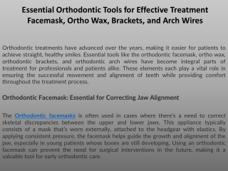 Essential Orthodontic Tools for Effective Treatment Facemask, Ortho Wax, Brackets, and Arch Wires