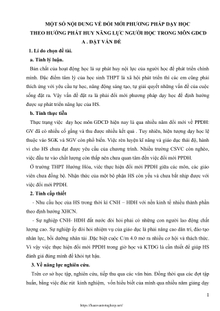 Đổi mới phương pháp dạy học theo hướng phát huy năng lực người học môn GDCD