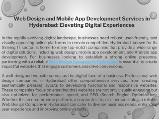Web Design and Mobile App Development Services in Hyderabad Elevating Digital Experiences
