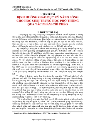 Định hướng giáo dục kỹ năng sống cho học sinh THPT qua tác phẩm Chí Phèo
