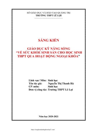Giáo dục kỹ năng sống về sức khỏe sinh sản cho HS THPT qua hoạt động ngoại khóa