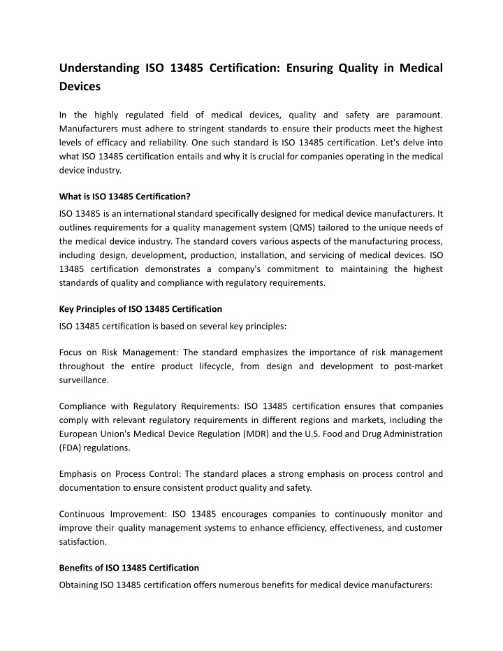 understanding iso 13485 certification ensuring