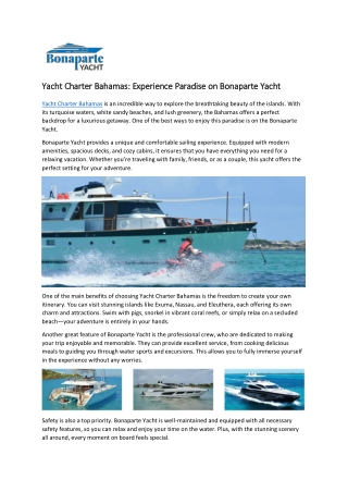 Yacht Charter Bahamas: Experience Paradise on Bonaparte Yacht