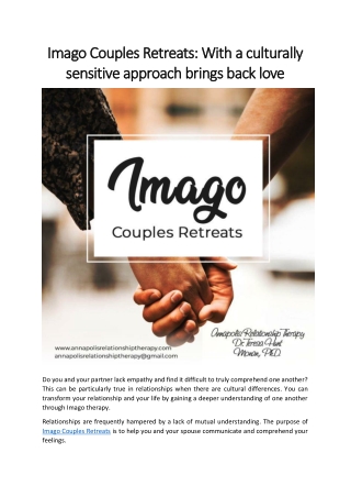 Imago Couples Retreats: With a culturally sensitive approach brings back love