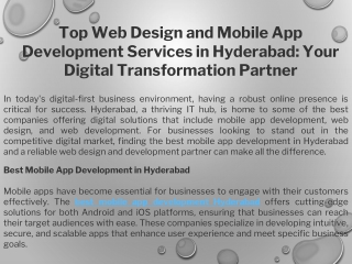 Top Web Design and Mobile App Development Services in Hyderabad Your Digital Transformation Partner