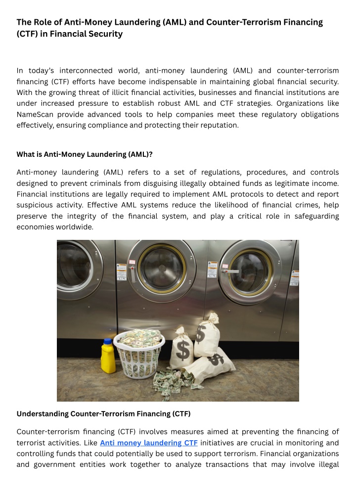 the role of anti money laundering aml and counter