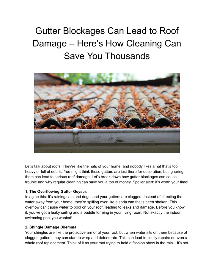 gutter blockages can lead to roof damage here