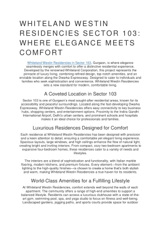 whiteland westin residencies sector 103 where