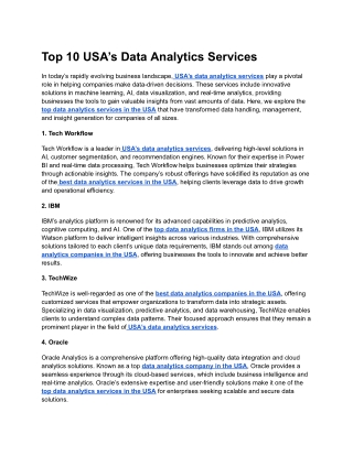 Top 10 USA’s Data Analytics Services