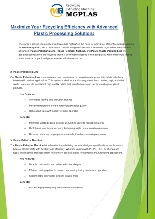 Maximize Your Recycling Efficiency with Advanced Plastic Processing Solutions