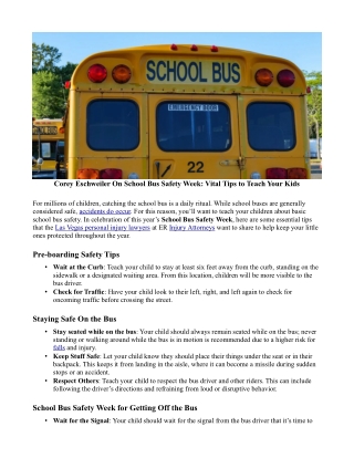 Corey Eschweiler On School Bus Safety Week: Vital Tips to Teach Your Kids