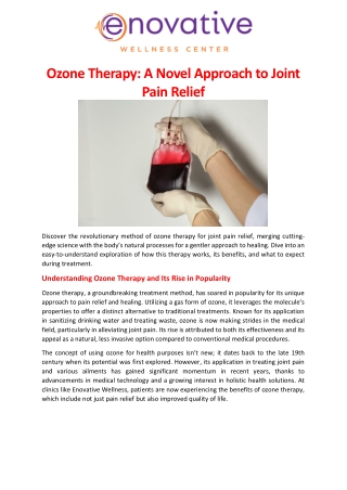 Ozone Therapy A Novel Approach to Joint Pain Relief