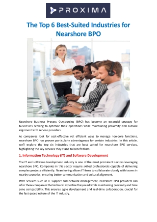 The Top 6 Best-Suited Industries for Nearshore BPO