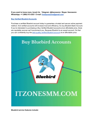 Buy Verified Bluebird Accounts - 100% Best Quality