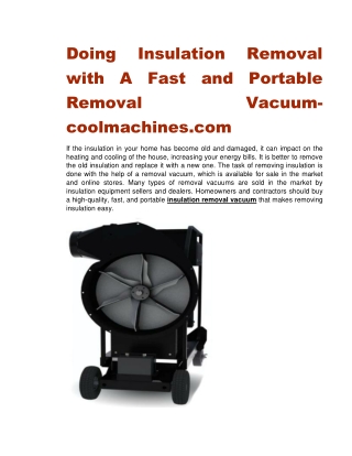 Doing Insulation Removal with A Fast and Portable Removal Vacuum-coolmachines.co