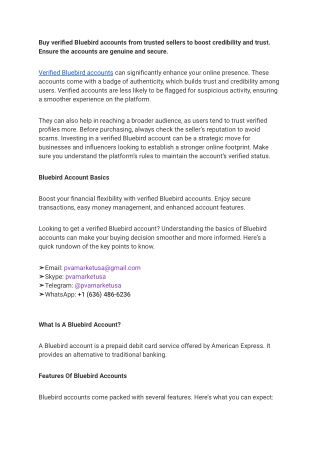 Buy Verified Bluebird Accounts with documents