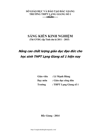 Nâng cao chất lượng giáo dục đạo đức cho học sinh THPT Lạng Giang số 1 hiện nay