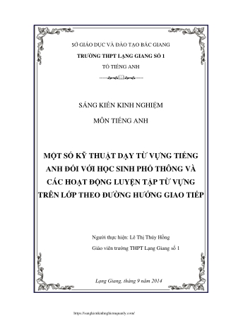 Kĩ thuật dạy từ vựng Tiếng Anh và luyện tập từ vựng theo hướng giao tiếp