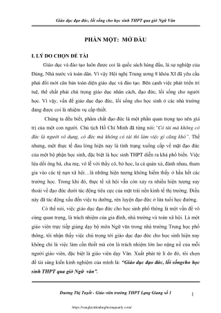 Giáo dục đạo đức, lối sống cho học sinh THPT qua giờ Ngữ Văn