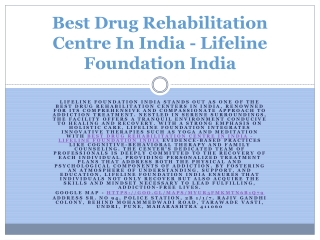 Drug De-Addiction Treatment Center In India - Lifeline Foundation India