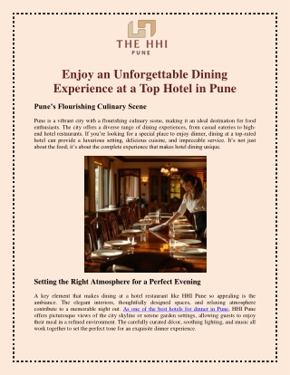 Enjoy an Unforgettable Dining Experience at a Top Hotel in Pune