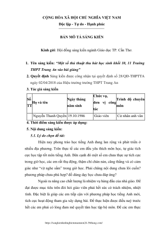 Một số thủ thuật thu hút học sinh Khối 10, 11 Trường THPT Trung An vào bài giảng