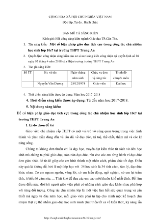 Một số biện pháp giáo dục tích cực trong công tác chủ nhiệm học sinh Lớp 10c7