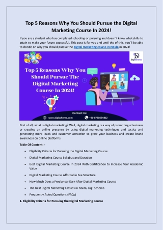 Top 5 Reasons Why You Should Pursue the Digital Marketing Course In 2024!