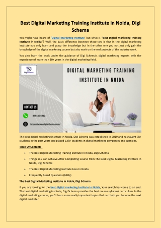 Best Digital Marketing Training Institute in Noida, Digi Schema