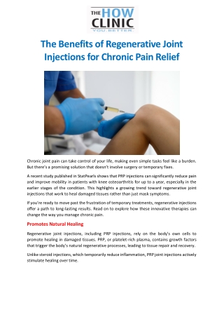 The Benefits of Regenerative Joint Injections for Chronic Pain Relief