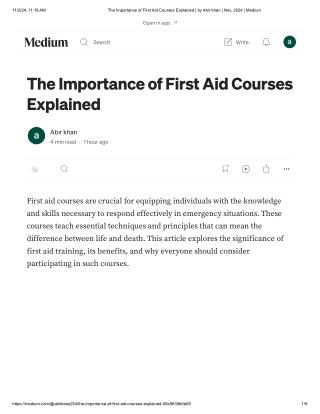 The Importance of First Aid Courses Explained _ by Abir khan _ Nov, 2024 _ Medium