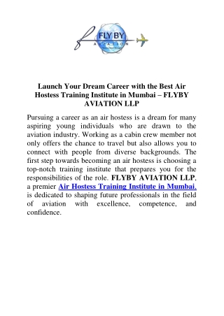 Launch Your Dream Career with the Best Air Hostess Training Institute in Mumbai – FLYBY AVIATION LLP (5)