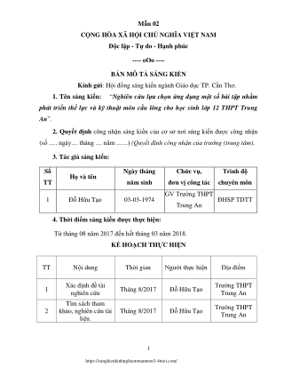 Ứng dụng một số bài tập phát triển thể lực, kỹ thuật môn Cầu lông cho HS Lớp 12