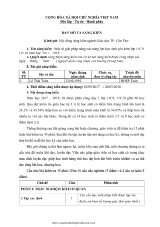 Một số giải pháp nâng cao năng lực học sinh yếu kém Lớp 11C9, 11C10