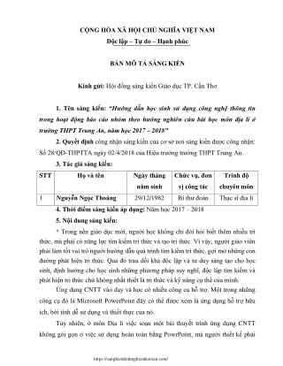 Hướng dẫn HS sử dụng CNTT trong hoạt động nhóm nghiên cứu bài học môn Địa lí
