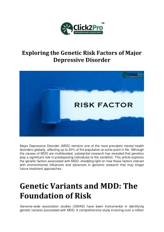 exploring the genetic risk factors of major
