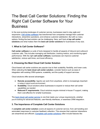 The Best Call Center Solutions_ Finding the Right Call Center Software for Your Business