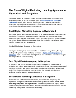 The Rise of Digital Marketing_ Leading Agencies in Hyderabad and Bangalore