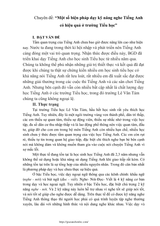 Một số biện pháp dạy kỹ năng nghe Tiếng Anh có hiệu quả ở trường Tiểu học